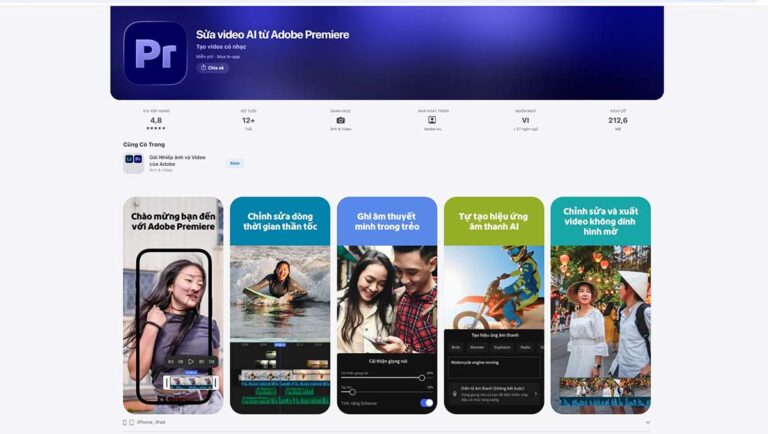 ứng dụng Chỉnh sửa video iphone Premiere Rush Ảnh chụp màn hình trang tải ứng dụng Adobe Premiere trên iPhone trên App Store