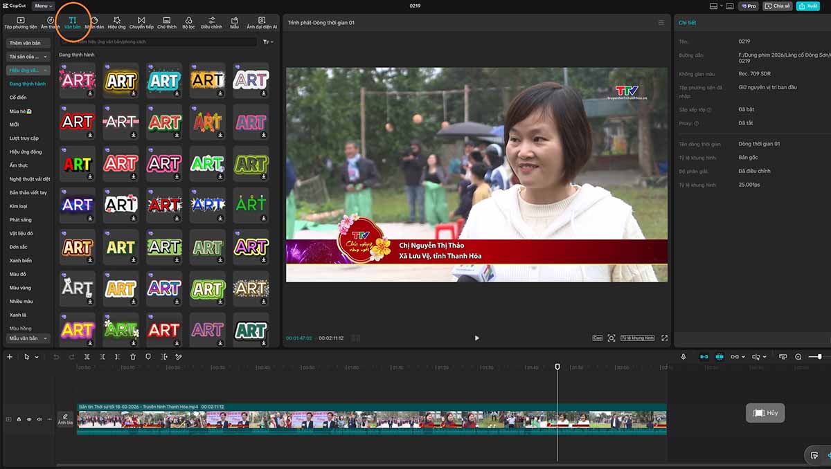 Chèn chữ, tiêu đề và phụ đề khi edit video trên CapCut Pro