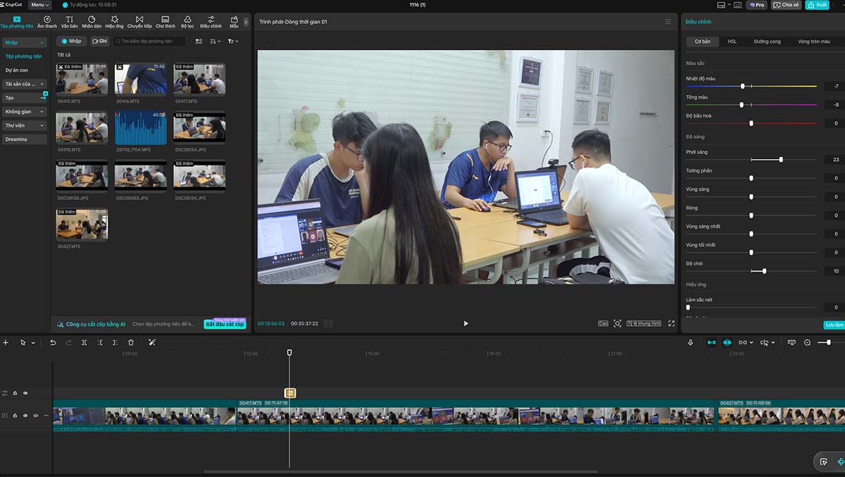 Giao diện CapCut Pro dùng để edit video trên máy tính