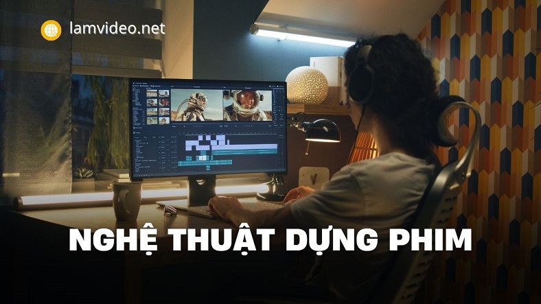 Chuyên gia dựng phim nghệ thuật đang tập trung làm việc trên máy tính với phần mềm edit video chuyên nghiệp, thể hiện sự tỉ mỉ và sáng tạo.