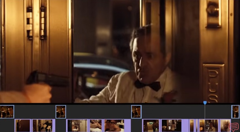 Minh họa kỹ thuật cắt theo hành động (cutting on action) trong dựng phim, cho thấy chuỗi 3-4 khung hình chuyển cảnh mượt mà giữa một hành động đang diễn ra.