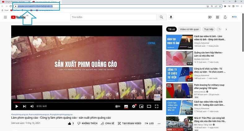 Copy đường dẫn của video mà bạn muốn đưa vào PowerPoint