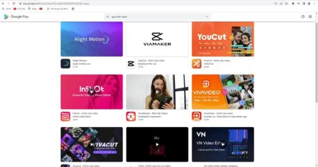 Ảnh tổng hợp logo các ứng dụng làm video từ ảnh và nhạc phổ biến trên điện thoại như CapCut, InShot, KineMaster và VivaVideo.