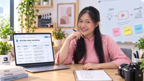 Kịch bản video marketing được soạn trên máy tính tại không gian làm video của Lamvideo