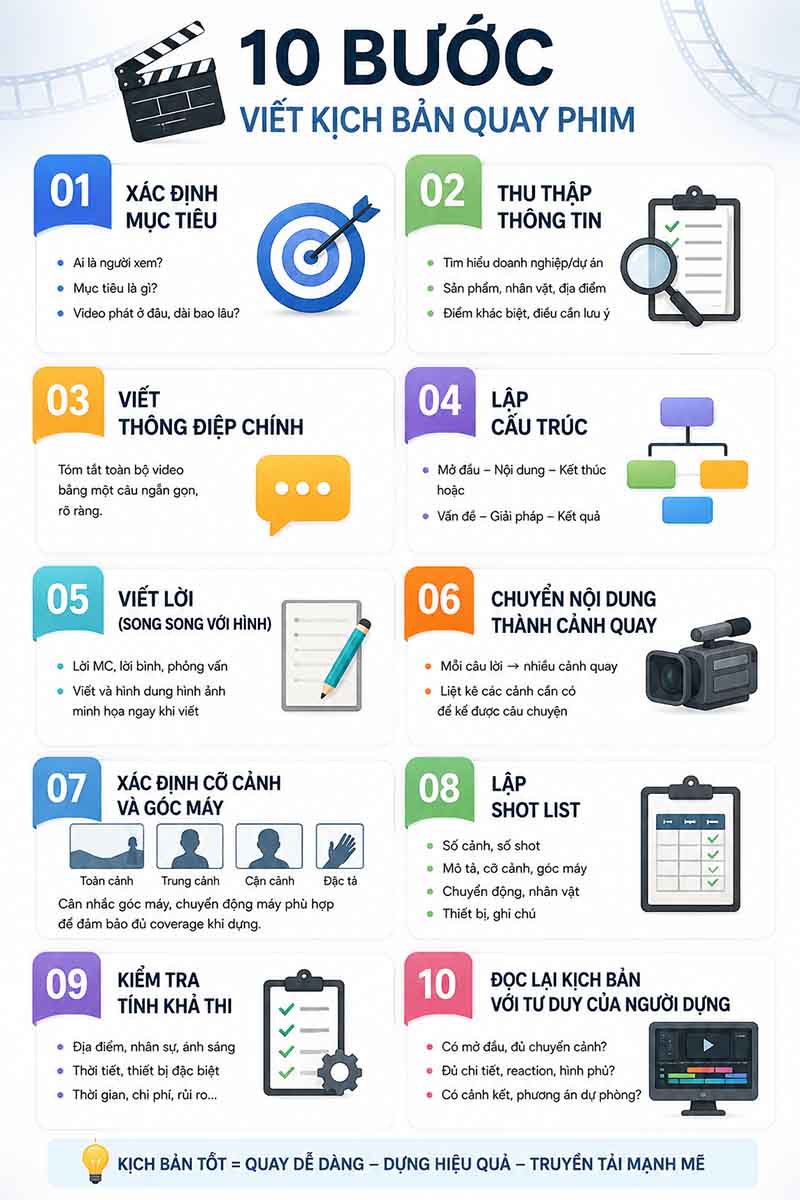 10 bước viết kịch bản quay phim từ xác định mục tiêu đến lập shot list và kiểm tra tính khả thi