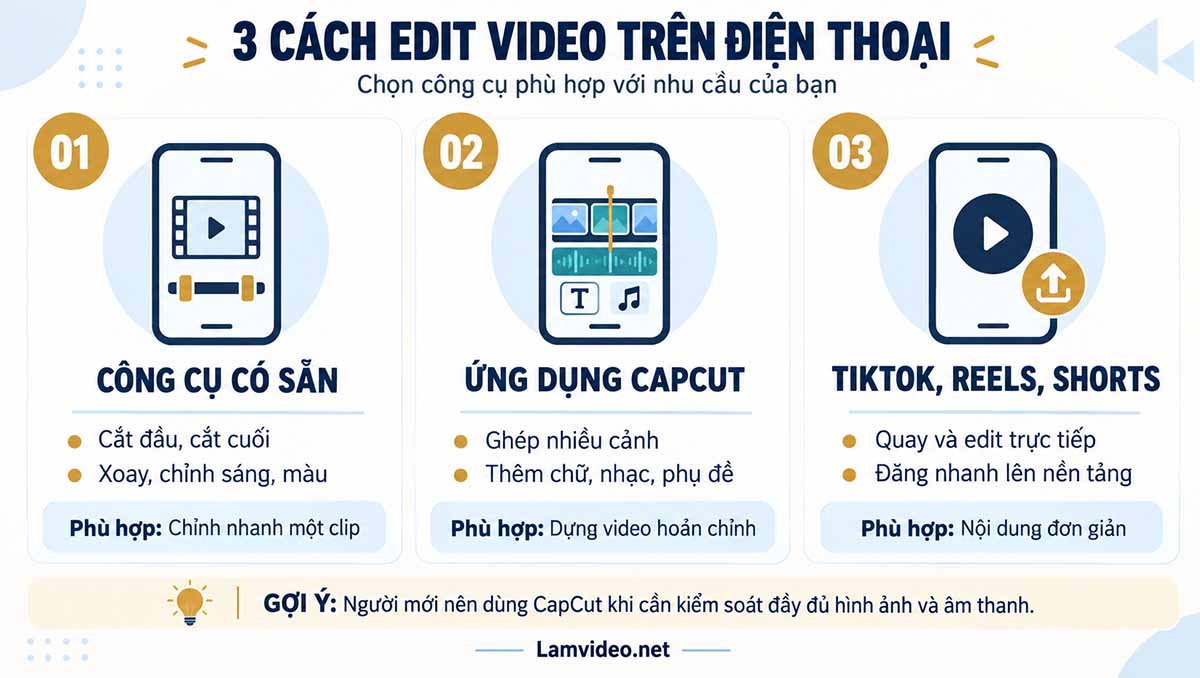 So sánh 3 cách edit video trên điện thoại bằng công cụ có sẵn, CapCut và mạng xã hội