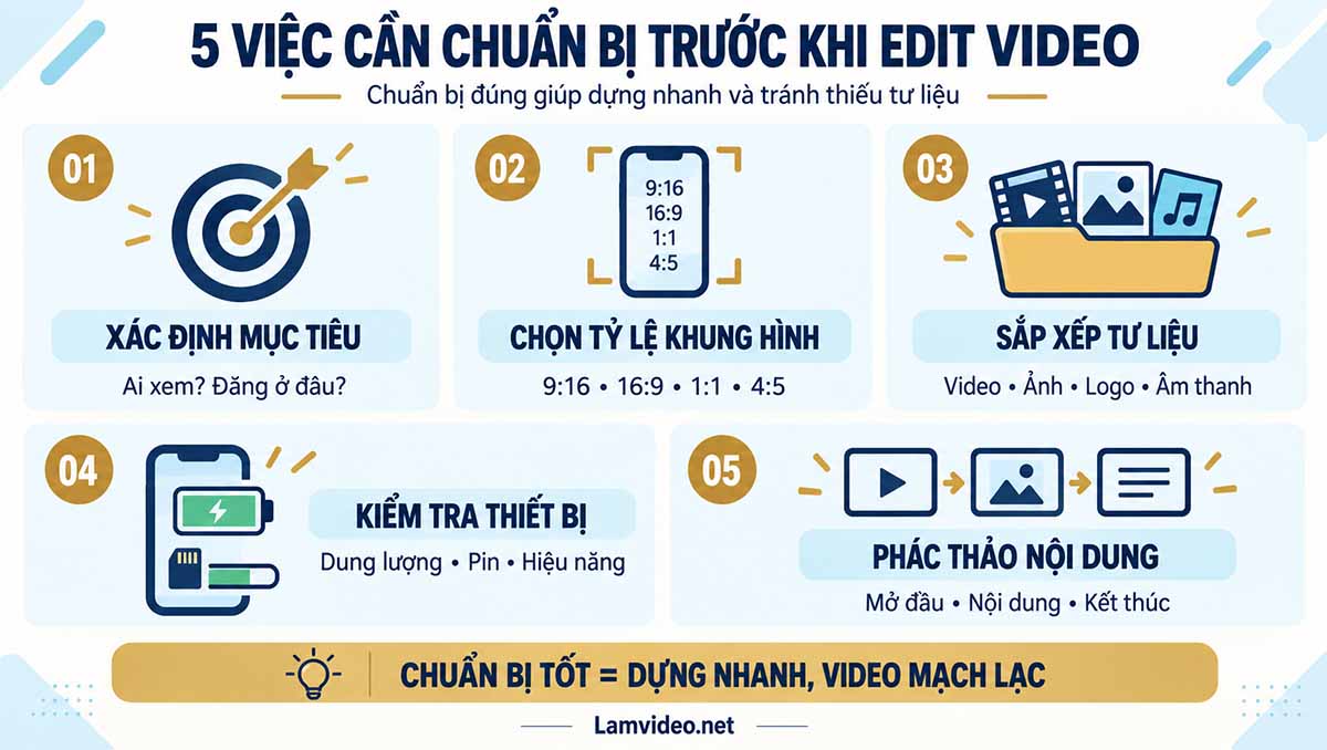 Infographic 5 việc cần chuẩn bị trước khi edit video trên điện thoại