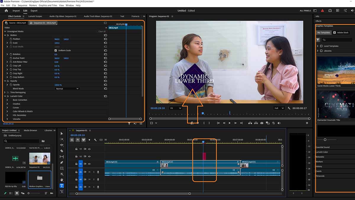 Chèn chữ, tiêu đề và phụ đề trong Adobe Premiere Pro 2026