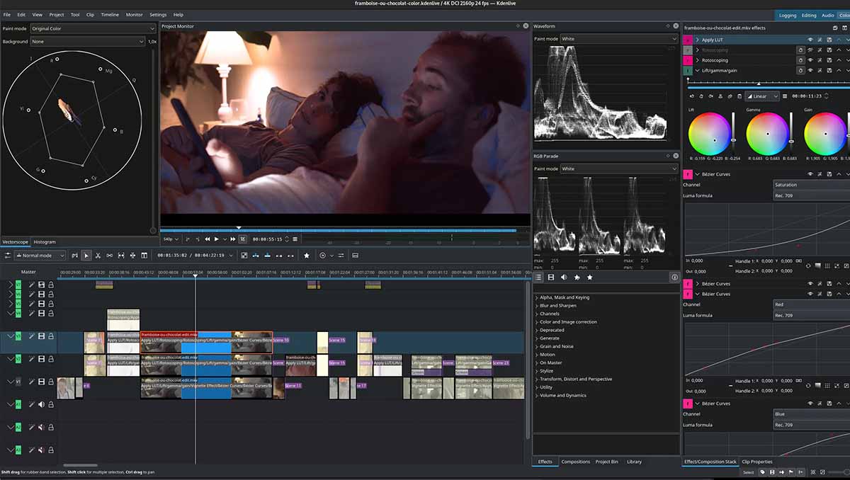 Giao diện phần mềm Kdenlive dùng để edit video miễn phí trên laptop