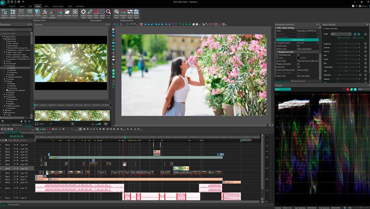 Giao diện phần mềm VSDC Free Video Editor trên laptop dùng để chỉnh sửa video miễn phí