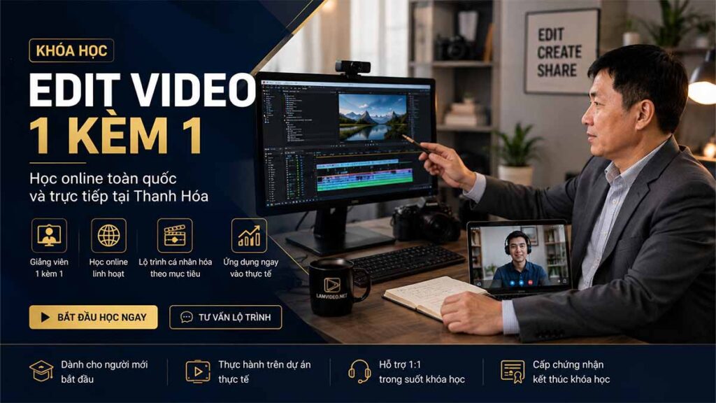 Khóa học edit video 1 kèm 1 online tại Lamvideo qua máy tính
